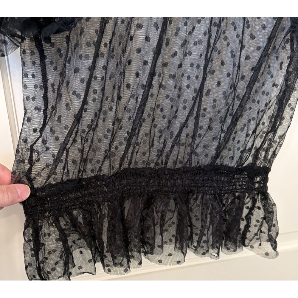 Willow Black Sheer Swiss Dot Top L Mock Neck Ruffle Whimsigoth Goth Dark Emu - Picture 3 of 14